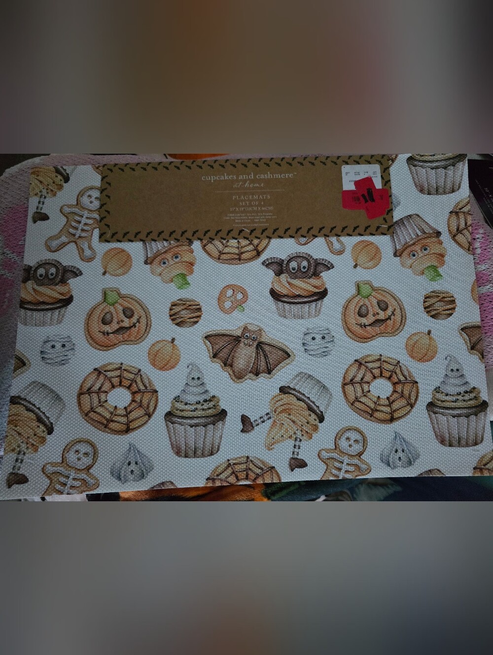 cupcakes & cashmere Halloween Treats Placemat 4 Pc Set - Cream, Brown, Orange